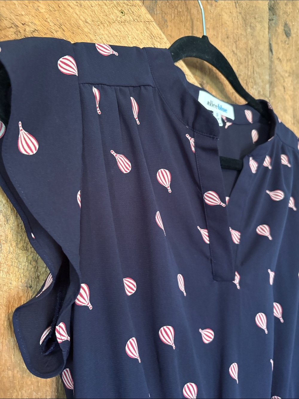 Alice Blue Navy Dress Pink Hot Air Balloon‎ Print Flutter Sleeve D95064-E Small - Picture 3 of 7